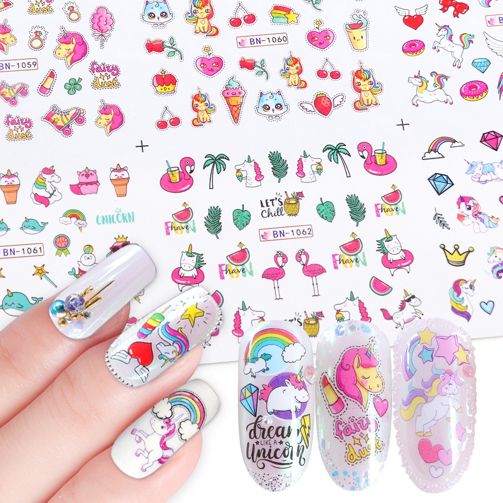 Unicorn Nail Art Stickers for Girls 12 Sheets Cute Nail Beauty Supplies  Decals Unicorns Stars Moons Cherries Flamingos Rainbows Design for Nails  DIY Decorations Manicure Tips Kids Birthday Gifts | Shopee Malaysia