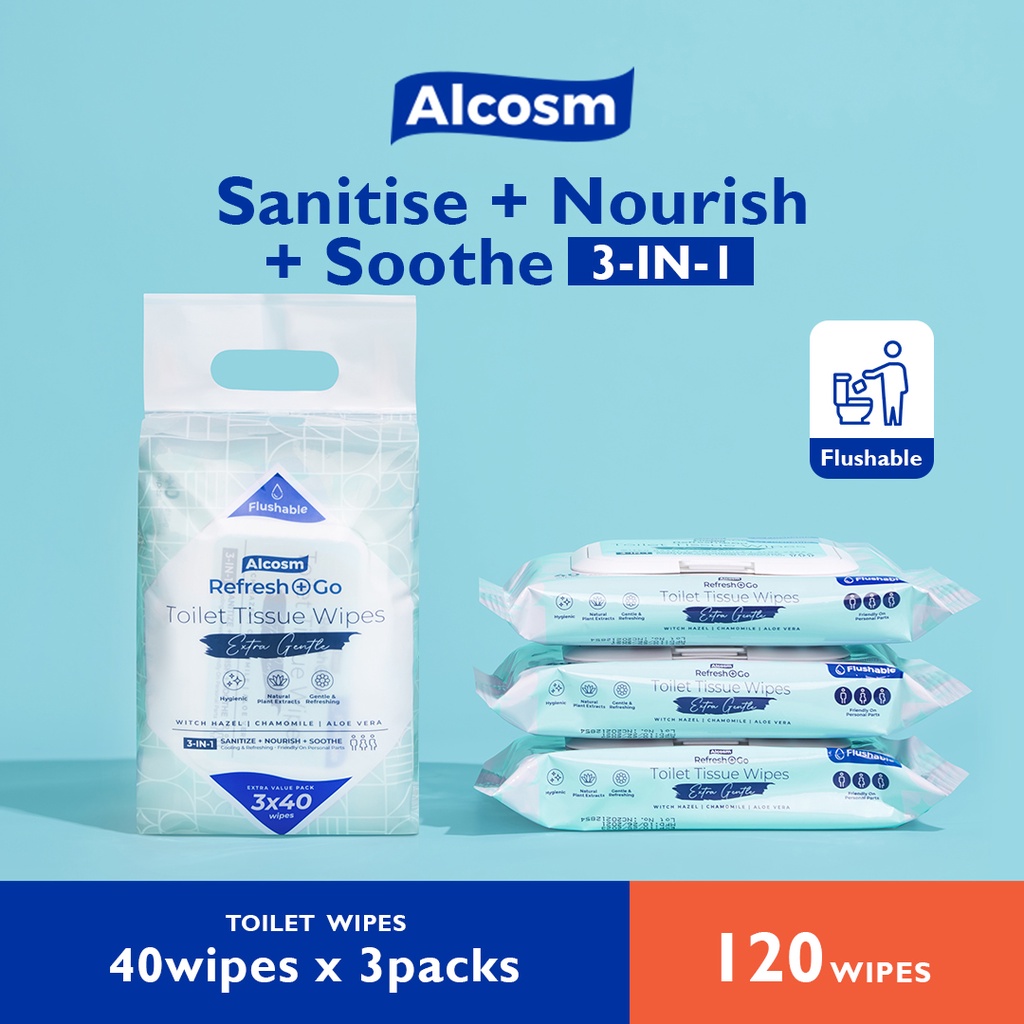 Alcosm Multipurpose Toilet Wet Wipes/Wet Tissue (40 Wipes) Shopee