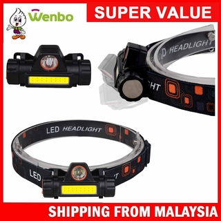 Wenbo Multi functional Waterproof Powerful LED Headlamp XPE + COB USB Rechargeable Headlight Head Torch