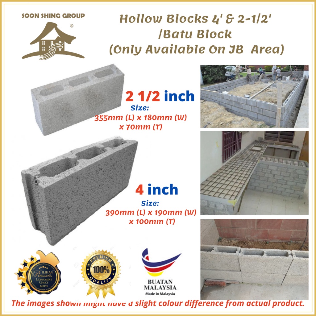 Hollow Blocks 4' & 21/2' /Batu Block (Only Available In JB Area