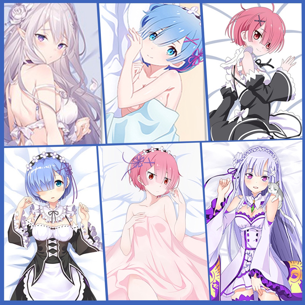 ADP Anime Dakimakura Bantal Rem Ram Emilia Re Zero Siri Anime Rekaan Siri Sarung Bantal yang Selesa Lembaran Sarung Bantal Segi Empat Sebelum Tidur Sarung Sarung Bantal Saiz Hayat Cetakan HD