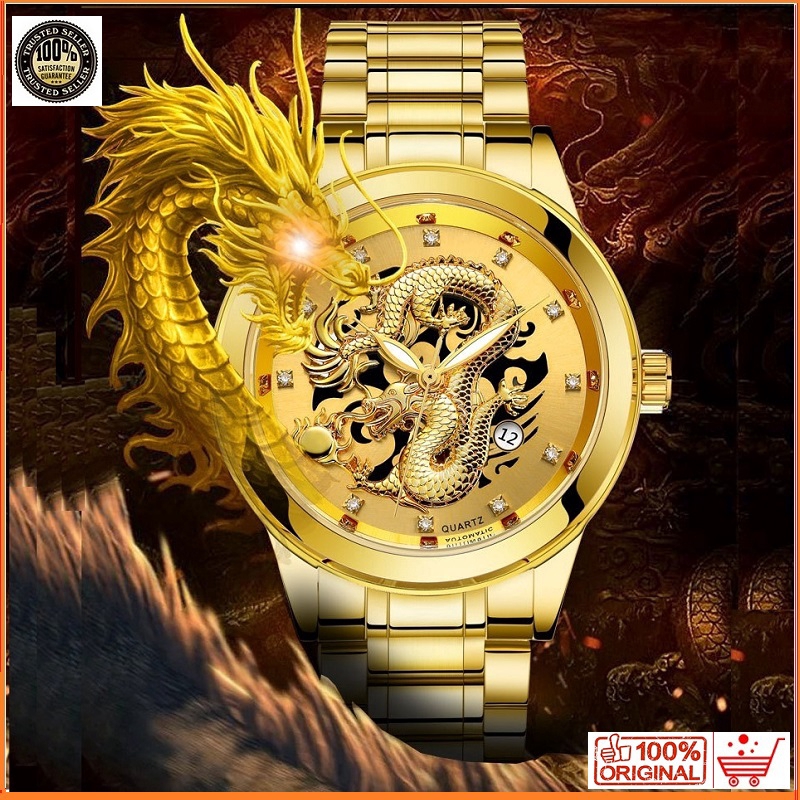 Bosck Luxury Gold Dragon Quartz Watches Stainless Steel Men Watch Jam Tangan Lelaki Malaysia