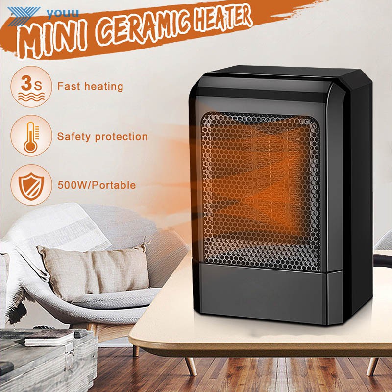 500W Mini Portable Ceramic Heater Electric Cooler Hot Fan Home Office Winter Warmer