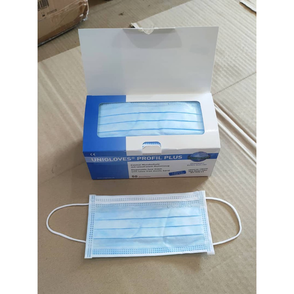 [Ready Stock] Unigloves 3PLY Profil Plus Surgical Mask Blue Shopee