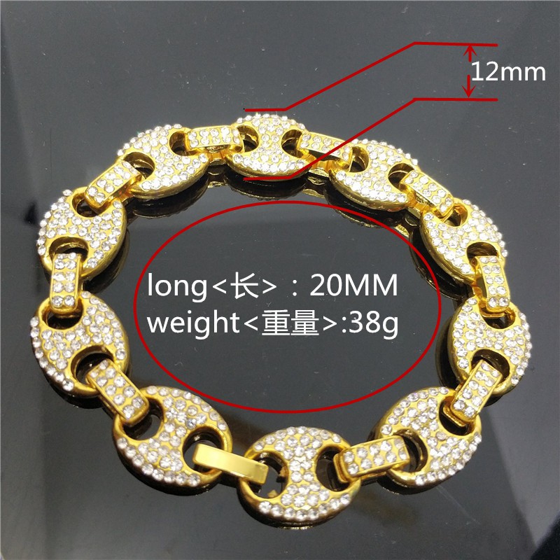 Hip Hop Decorations 12mm Necklace Gold Full Diamond Hand Ne