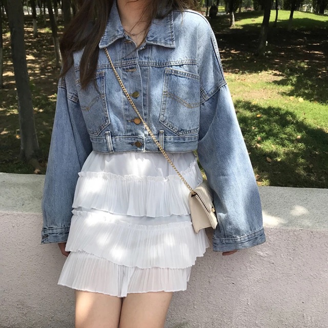 jeans jacket and skirt
