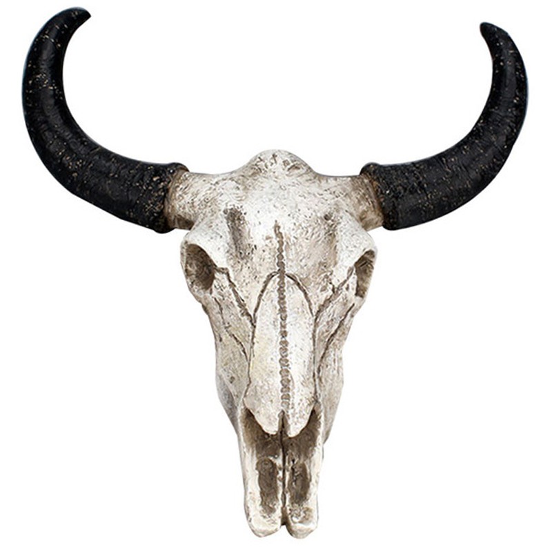 Resin Longhorn Cow Skull Head Wall Hanging 3D Animal Wildlife Sculpture Figurine