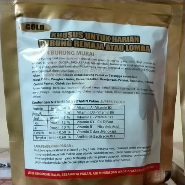 Superfit Gold 100gram Makanan Burung Murai Batu Extra Fooding Bird