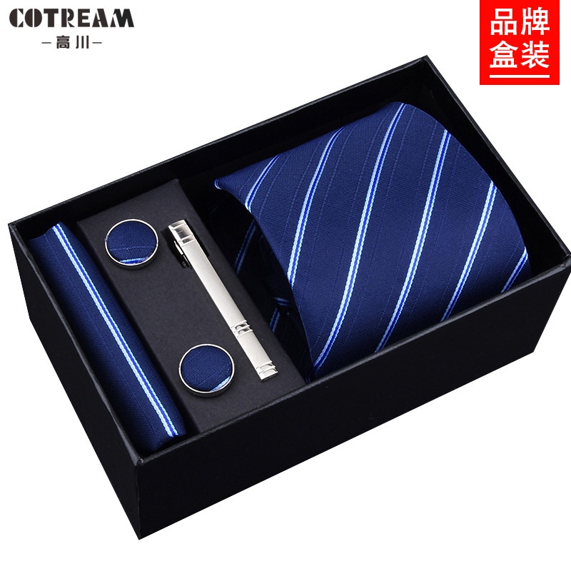Men Tie Necktie Skinny Business Classic Jacquard Woven Silk Clip Kerchief Set