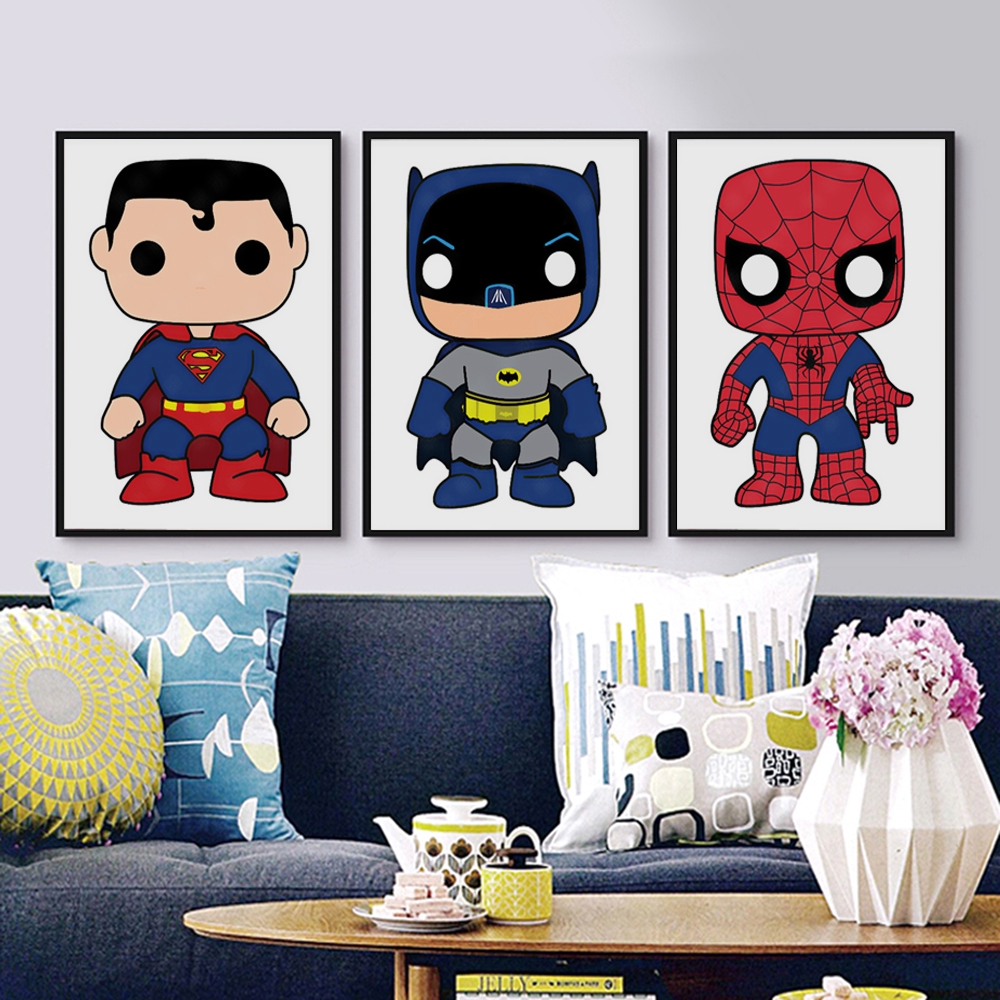 Kawaii Super Hero Canvas Abstract Painting Cartoon Posters And Prints Decorative Wall Art Canvas Pictures For Children S Room No Frames Shopee Malaysia