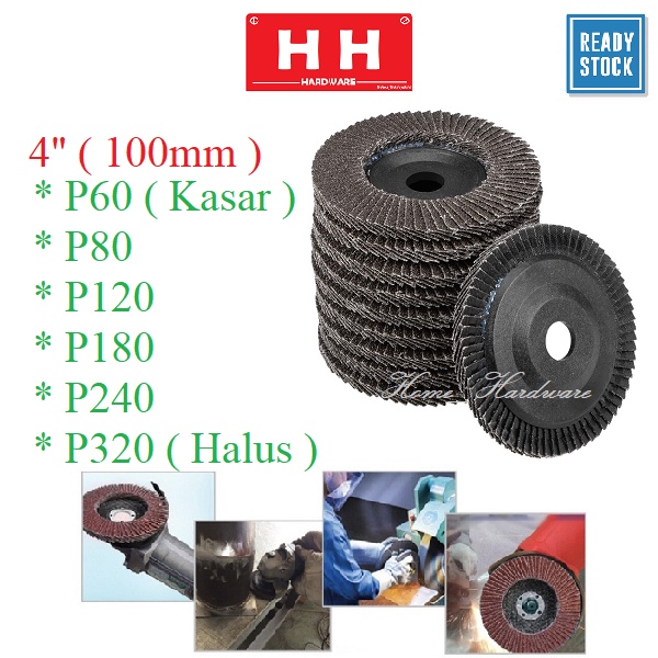 4" Sand Paper Flap Disc 60 - 320# ( For 4" Angle Grinder )( 1 Pcs ) 砂纸光盘 ~Haha Home Hardware~