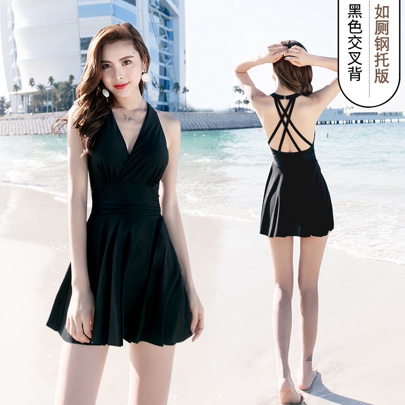 Women S Swimsuit Conservative One Piece Dress Sexy Cover Belly Thin And Small Chest Push Up Students In Hot Springsinssw Shopee Malaysia