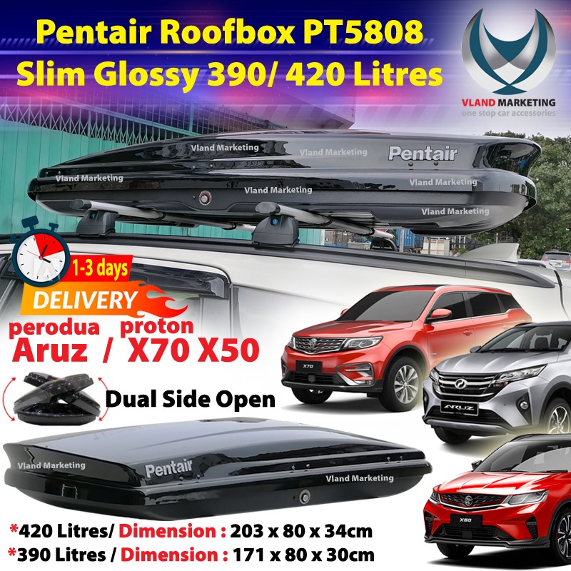 Pentair X70 X90 Aruz Advance Roofbox PT5808 Slim Glossy Roof box With Roof Rack - XL SIZE 420L / L SIZE 390L