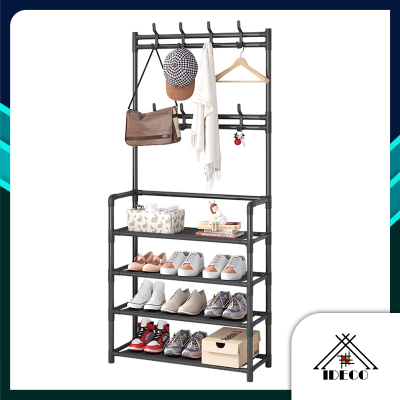 iDECO 4 Tiers Multifunctional Pipe Coat Rack Clothes Bag Hanger Shoe