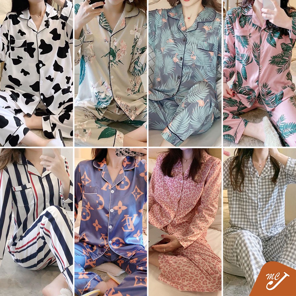 McJoden - JESSICA Long Sleeve Pajamas Sleepwear Set Baju Tidur Wanita Pyjamas Perempuan