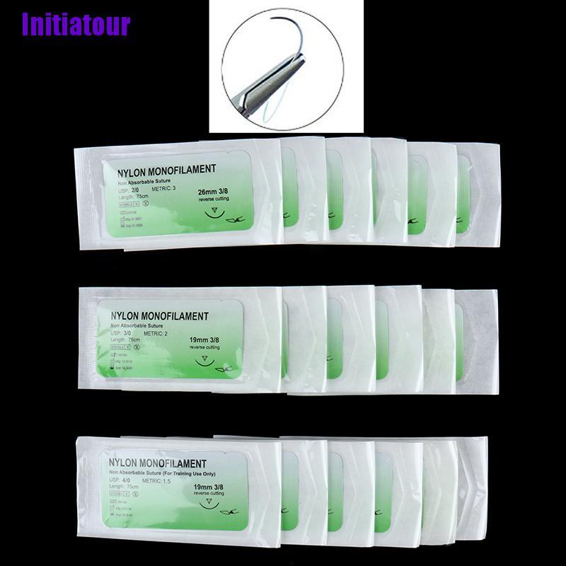 Initiatour^-^ 6Pcs 2/0 3/0 4/0 Needle Suture Nylon Non-injured Suture Medical Thread Tool