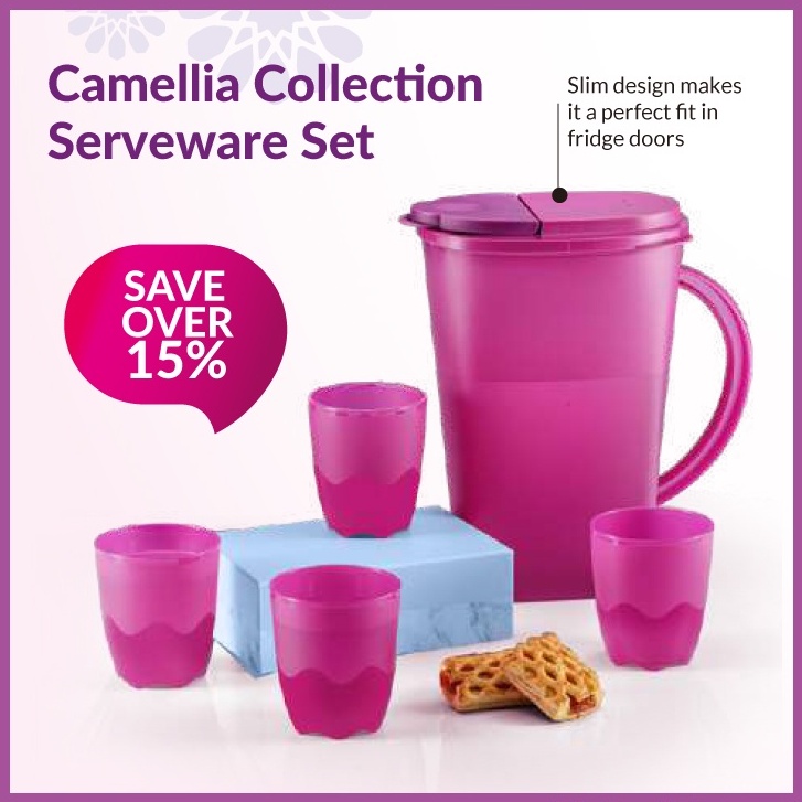 Tupperware Camellia Collection Dining Pitcher (3.7L) eith Tumblers 275ml (4pcs)