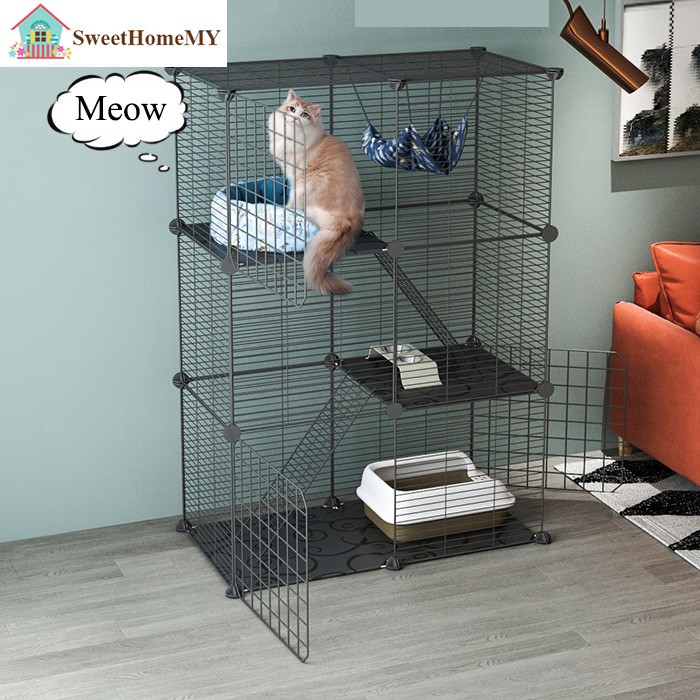 Free Gift T&C SweetHomeMY 6 Cubes Large Steel Wire Cat Cage Cat Rest