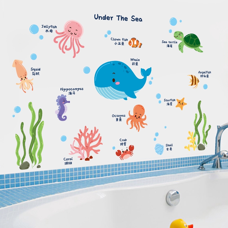 Cartoon Creative Sea Animal Wall Sticker Children S Room Bedroom Wall Decoration Bathroom Glass Sticker Wardrobe Sticker Shopee Malaysia