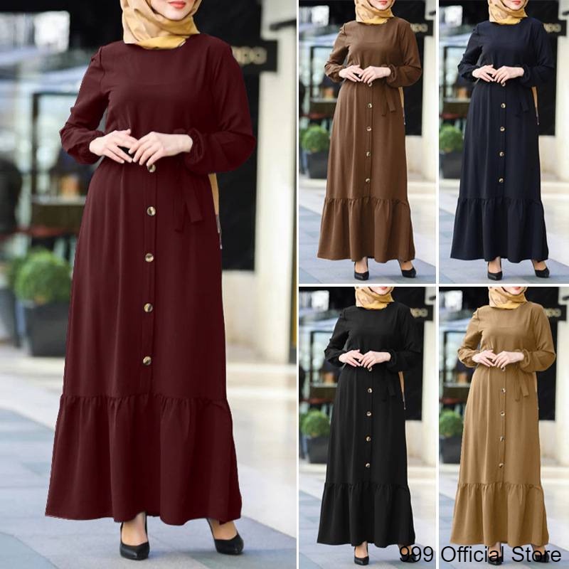 Jubah Muslimah Labuh Butang Pakaian Wanita Moden Saiz Besar Lengan Panjang Baju Perempuan Cantum Oversize Loose Plus Size Elegant Modern Dress For Women Lady Set One Piece Big Casual Long Gamis Cantik