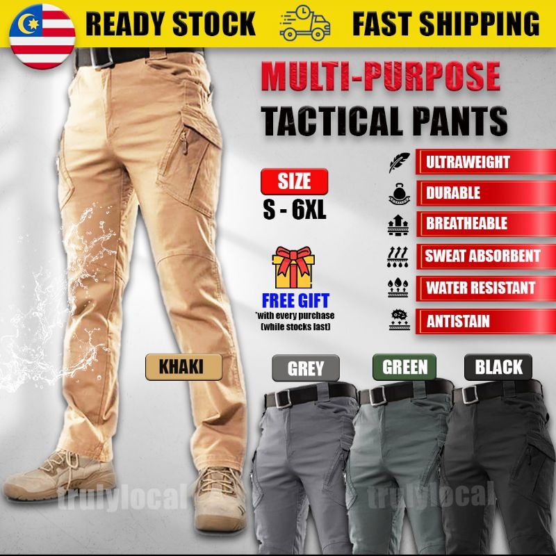 JGD Tactical Pants (S-6XL) Water Resistant Multi Pockets Military Cargo ...
