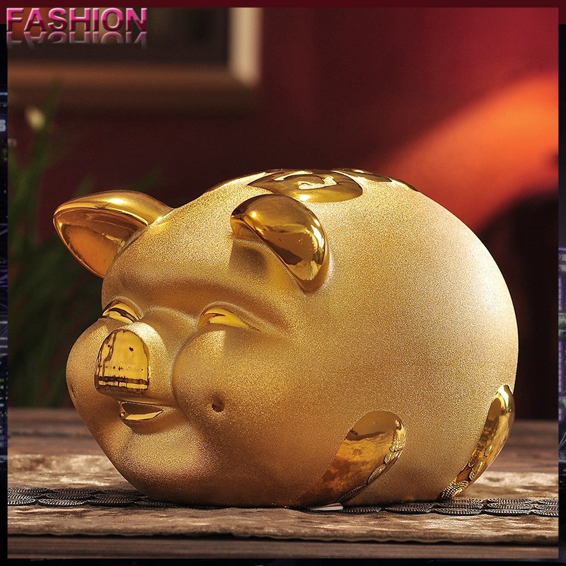 Golden Piggy Bank Porcelain Fortune Pig Money Box 10 X 8 5 X 8cm Shopee Malaysia