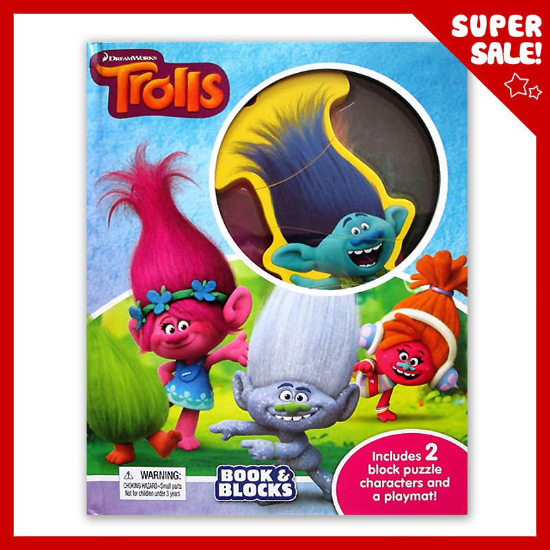 kd dreamworks trolls book  blocks includes 2 block puzzle characters and  a playmat