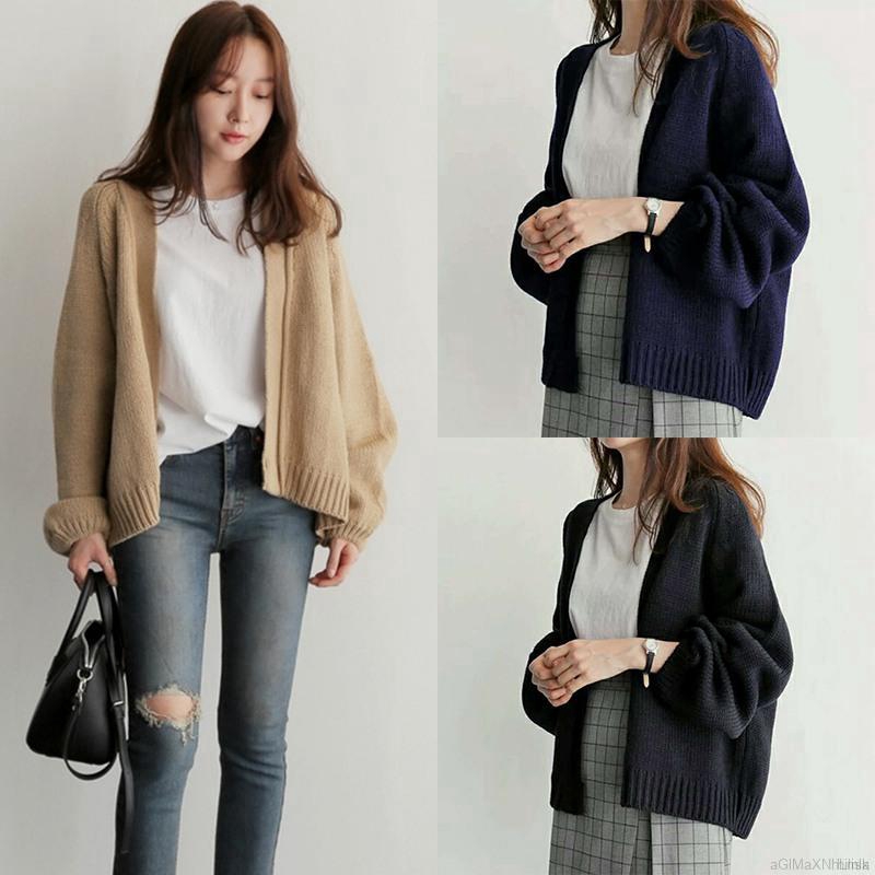 Lisa]Fashion Casual Loose Style Long-sleeved Knit Cardigan Solid Color  Sweater | Shopee Malaysia
