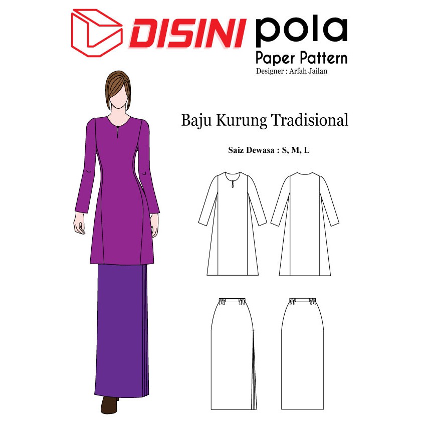 Pola Pakaian Baju  Kurung  Tradisional  designer Arfah 