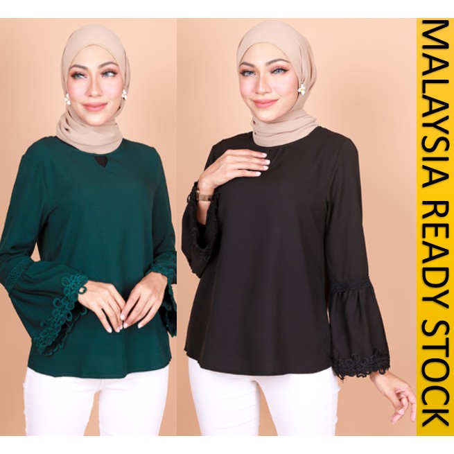 Ready Stock M Xl Azda Blouse Wanita Muslimah Premium Moss Crepe Azda Open V Blouse