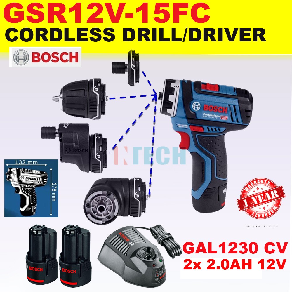 BOSCH GSR12V15FC CORDLESS DRILL/DRIVER C/W GAL1230CV CHARGER + 2x2.0AH
