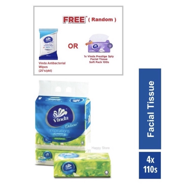 Vinda Deluxe Soft Pack Facial Tissue Scented Applewood (110s x 4 pack