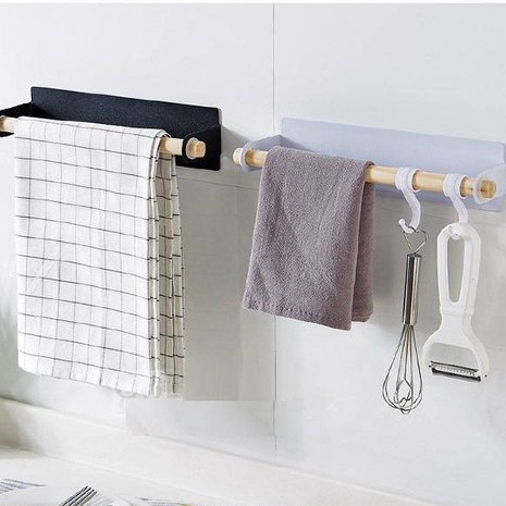 Wood Towel Hanger Self-adhesive, Bar Kitchen Cabinet Cling Film Rag 