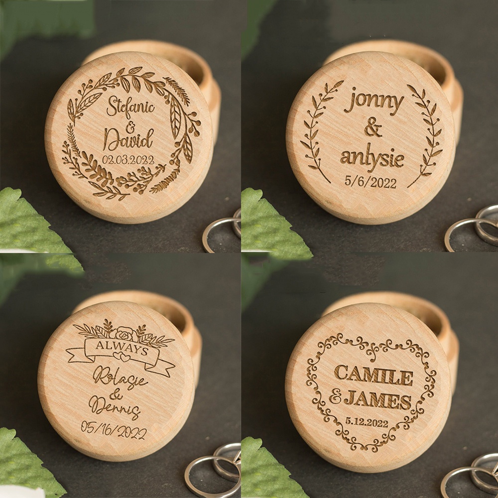 Personalized Ring Box Wedding Engagement Ring Dish Storage Custom Wooden Ring Keepsake Engraved Wedding Vows Gift for Her