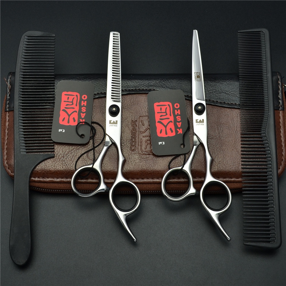 Spot {Fires mith} 6.0 inch Japan KASHO 440C Silver Hairdressing Scissors Haircut Thinning Practice Scissors set Salon barber Styling Tools