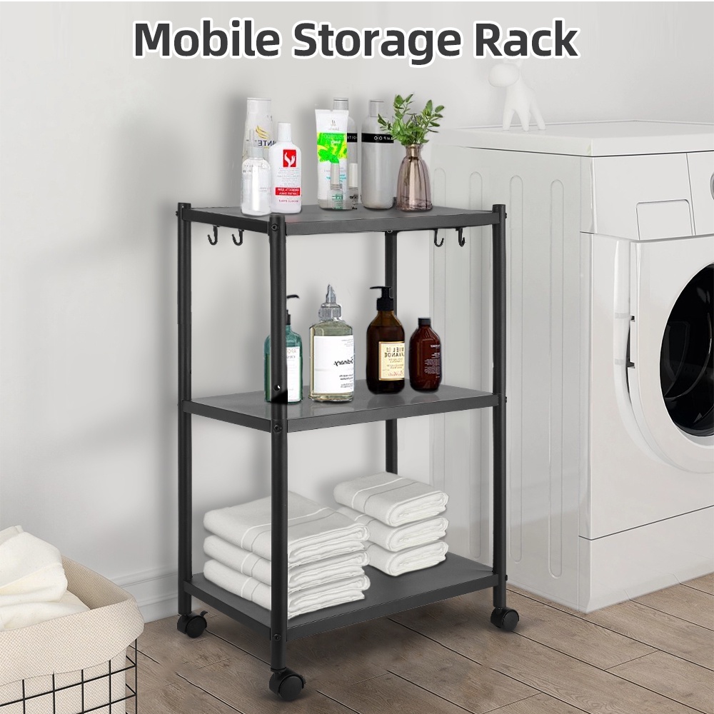 3 Layer Foldable Storage Rack With Wheel Stand Coway Rack with Rollers