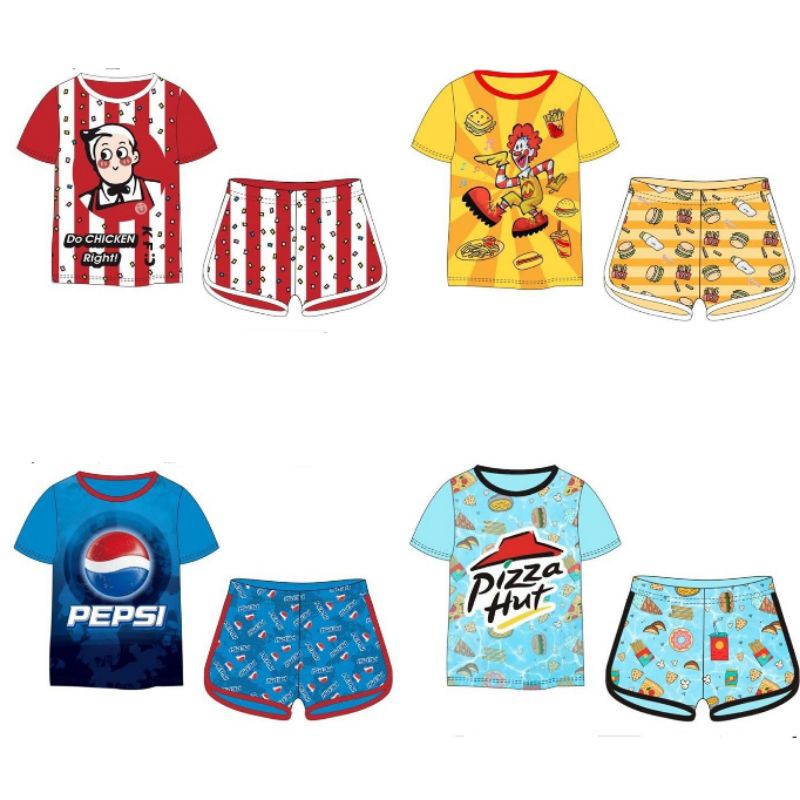 [3Y-7Y] Cuddle Me KFC McD Pepsi Pizza Homewear Set | Baju Siang Budak