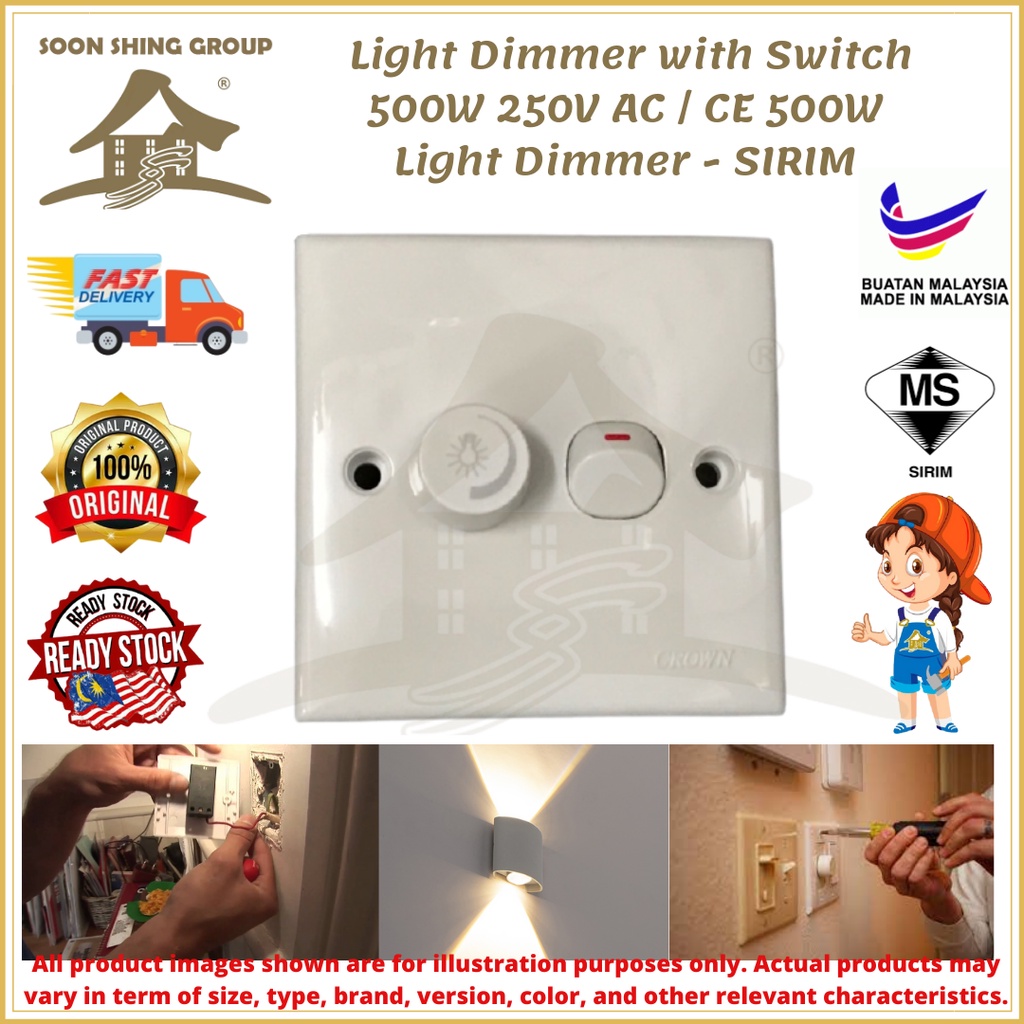 Light Dimmer with Switch 500W 250V AC / CE 500W Light Dimmer SIRIM