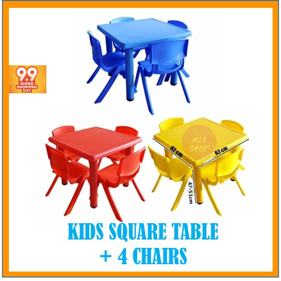 Kids Square Study Table 4 Chairs Meja  Empat Segi 