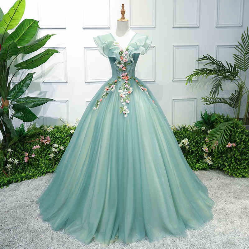 Green Flora Appliques Design Ball Gown Wedding Dress Shopee Malaysia