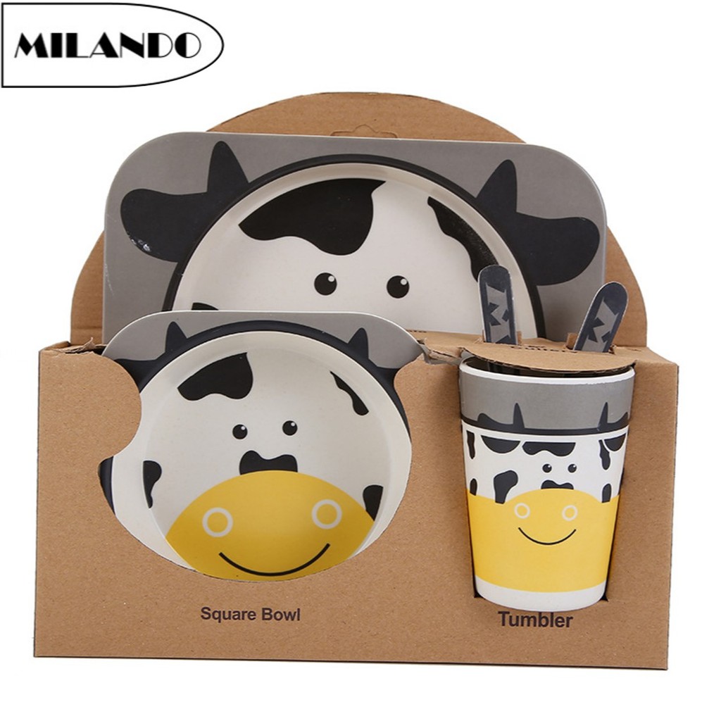 (5-Piece Set) MILANDO Kid Children Melamine Food Grade Plate Set Animal Cartoon Feeding Tableware Dish Plate (Type 4)