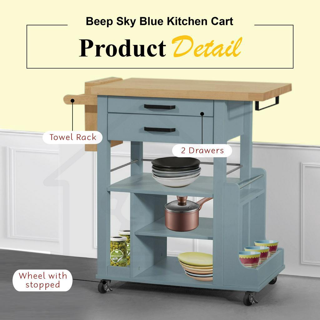 BEEP SKY BLUE KITCHEN CART/KITCHEN TROLLEY/KITCHEN ISLAND/ROLLING CART