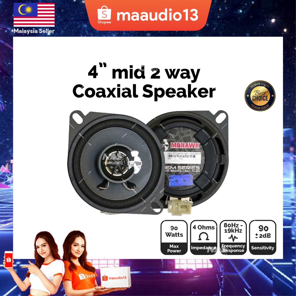 🔥Ready Stock🔥 MOHAWK 4'' mid 2 way Coaxial Speaker Car Audio Sound