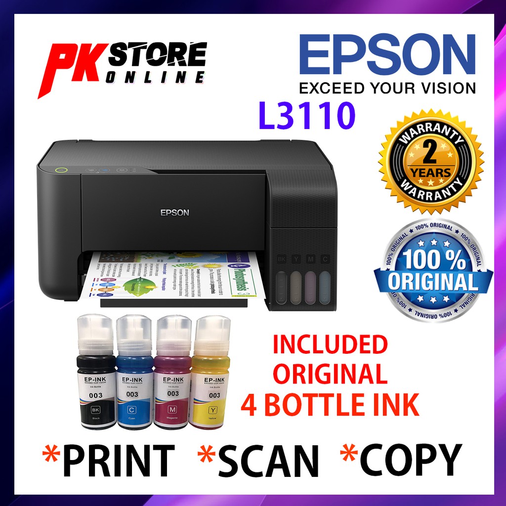 EPSON INKJET L3110 3IN1 PRINTER + INCLUDED 1SET ORIGINAL INK | Shopee ...