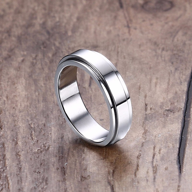 Vnox Personalized Spinner Ring for Men Women 6mm Stainless Steel Rotatable  Wedding Band Custom Name Date Ring