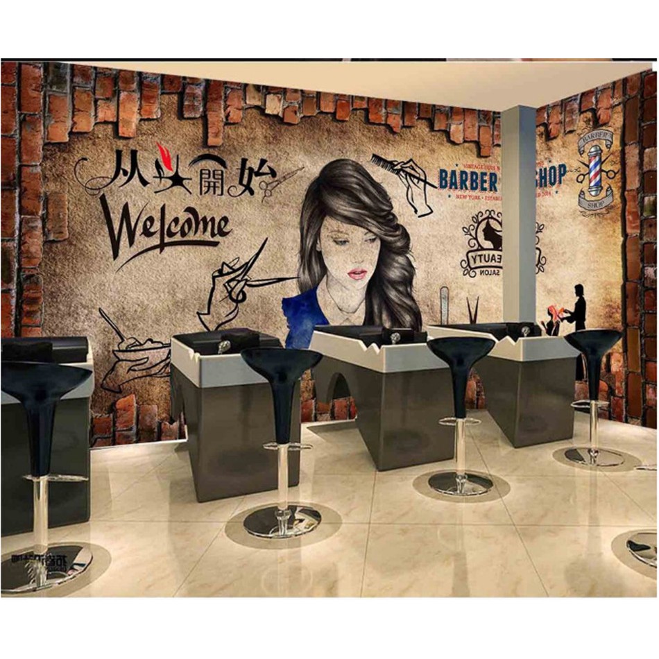 Annagood European Retro 3D Hairdressing Shop Mural Hair Salon Decor  Background Wall Paper Creative Fashion Trend Barber Shop | Shopee Malaysia