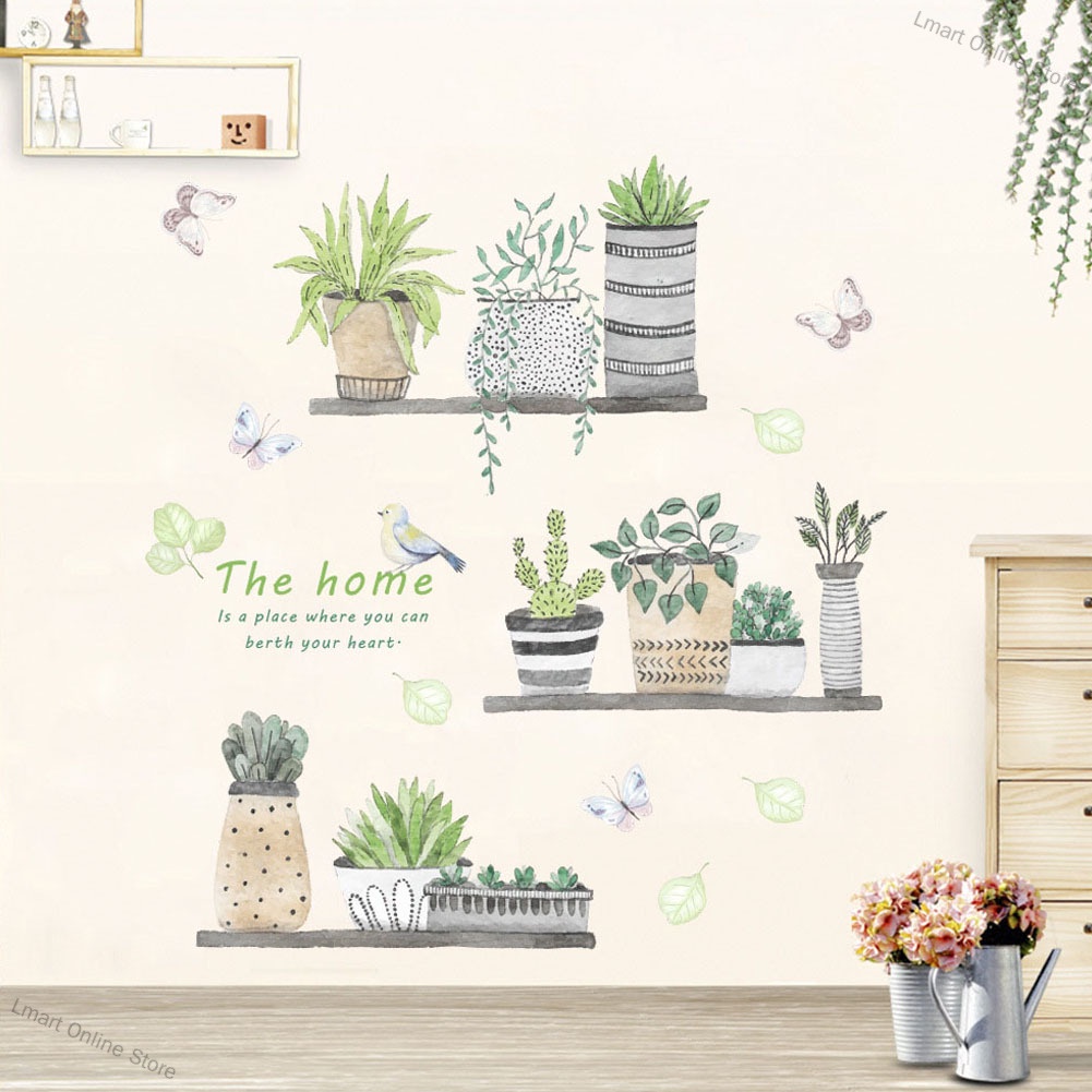 Lmart Online Store DIY Garden Plant Bonsai Pattern Wall Sticker Decor for Living Room Kitchen Wall Decoration