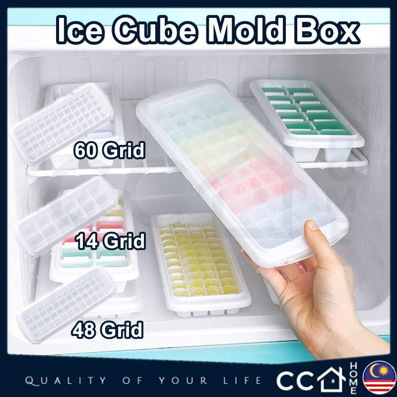 Acuan Ais Batu Grid Ice Cube Mold Box Plastic Ices Maker Mold Trays Lid Juice Ice Tray Molds Square Ice Cube Tray 冰模具 8-