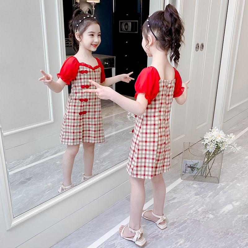 Must Versatile 2022 CNY Tang Suit Dress Summer Chinese Style New Year Cheongsam Plaid Princess Reliable Have - Image 2