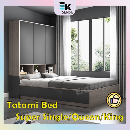 Modern Minimalist Tatami Bed Frame with Wardrobe Storage Bed